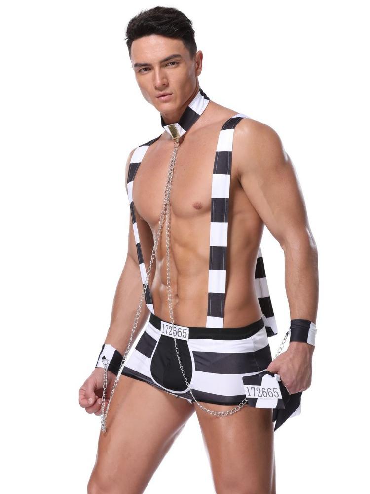 Adult Men'S Cosplay Prisoner Uniform Mens Role Playing Lingerie Prisoner Striped Outfits Rave Bar Stage Performance Clothing