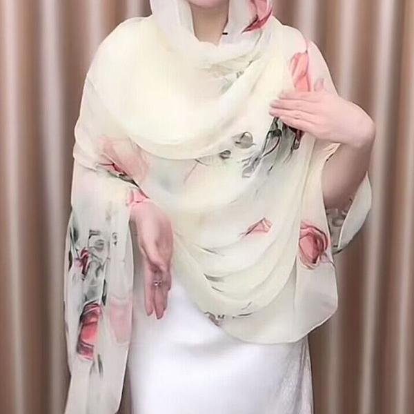 WTEMPO Retro Thin Silk Scarf Women's New Fashionable Long Scarf Versatile for Spring and Summer Sand Scarf Printed Shawl, Sunscreen Beach Scarf