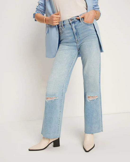 European and American Women s High-Waisted Ripped Straight-Leg Cropped Jeans M
