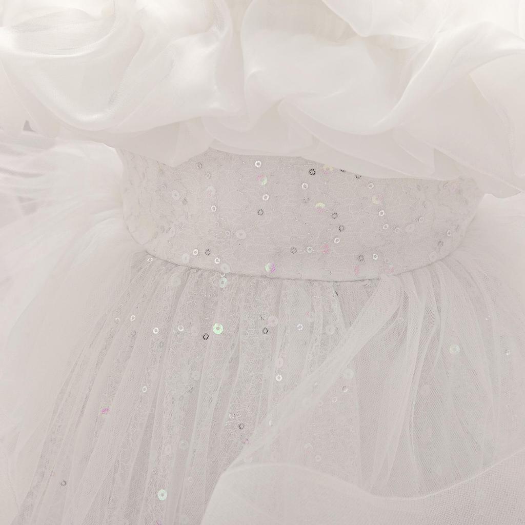 Off-Shoulder Puffärmel Prinzessinnenkleid - Formelles Netz-Kleid für Mädchen für Klavieraufführungen