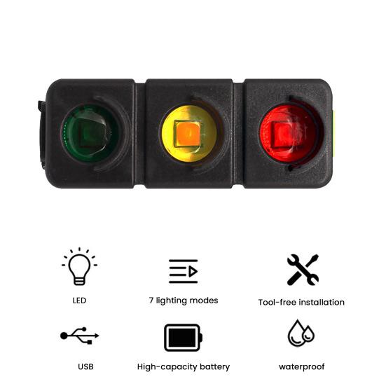Traffic Light Bicycle Taillight 3 Colors USB Rechargeable Universal MTB Road Mountain Bike Night Riding Warning Strap Rear Lamp Bike Accessories