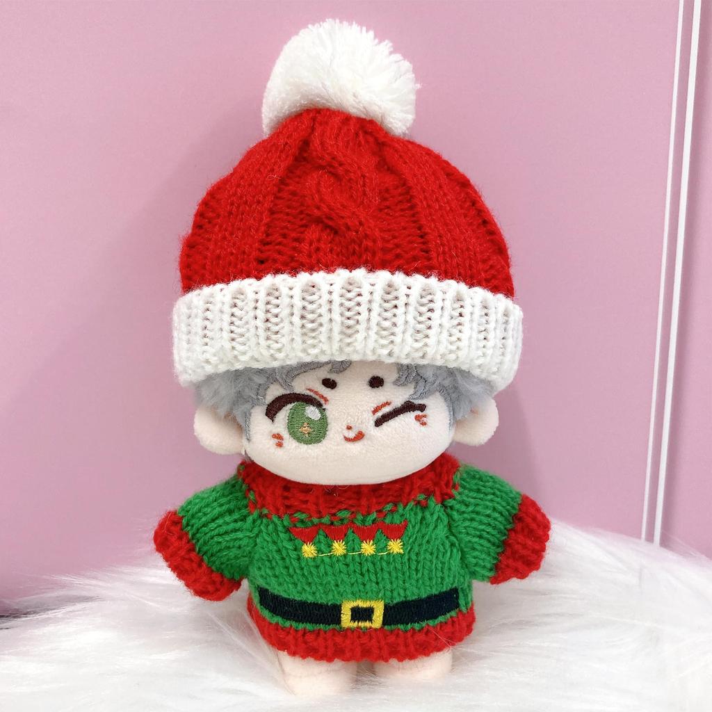 Weihnachtspullover & Strickmützen-Set für 10cm Weihnachtsmann-Plüschtier, Kigurumi, Zubehör, Otaku, Puppe, Maskottchen, Kpoppuppen-Kostüm [Gebraucht]