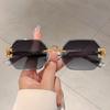 Vintage Rimless Polygon Shades Luxury Brand Gradient Women's Sunglasses Fashion Leopard Decor Travelling Sun Glasses