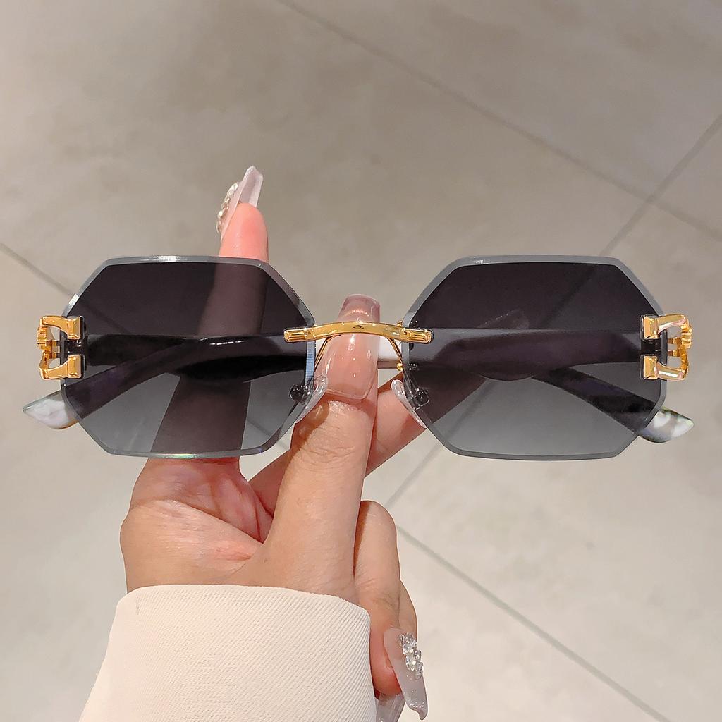 Vintage Rimless Polygon Shades Luxury Brand Gradient Women's Sunglasses Fashion Leopard Decor Travelling Sun Glasses
