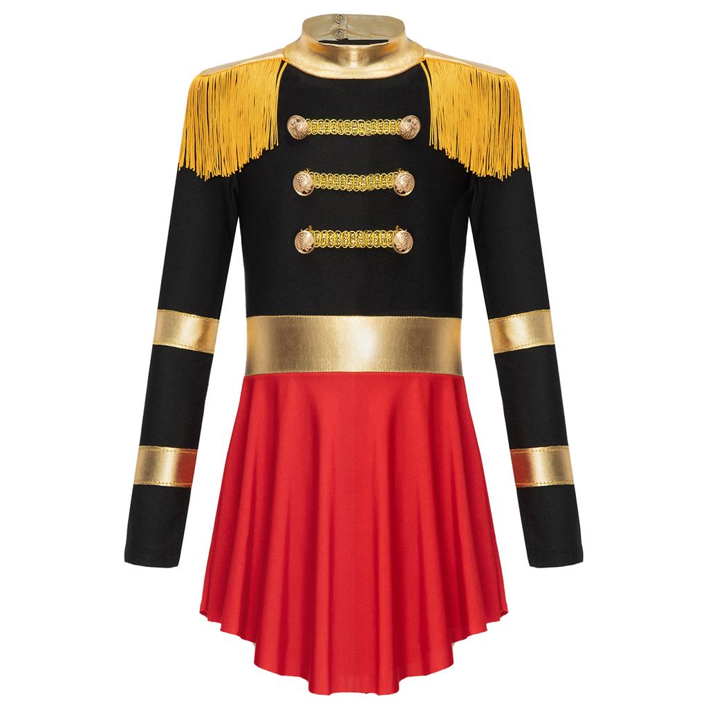 Costum Fete Maestru de Circ Mânecă Lungă Spate cu Gaura Cheii Jumpsuit de Performanță cu Epolet Franjurat