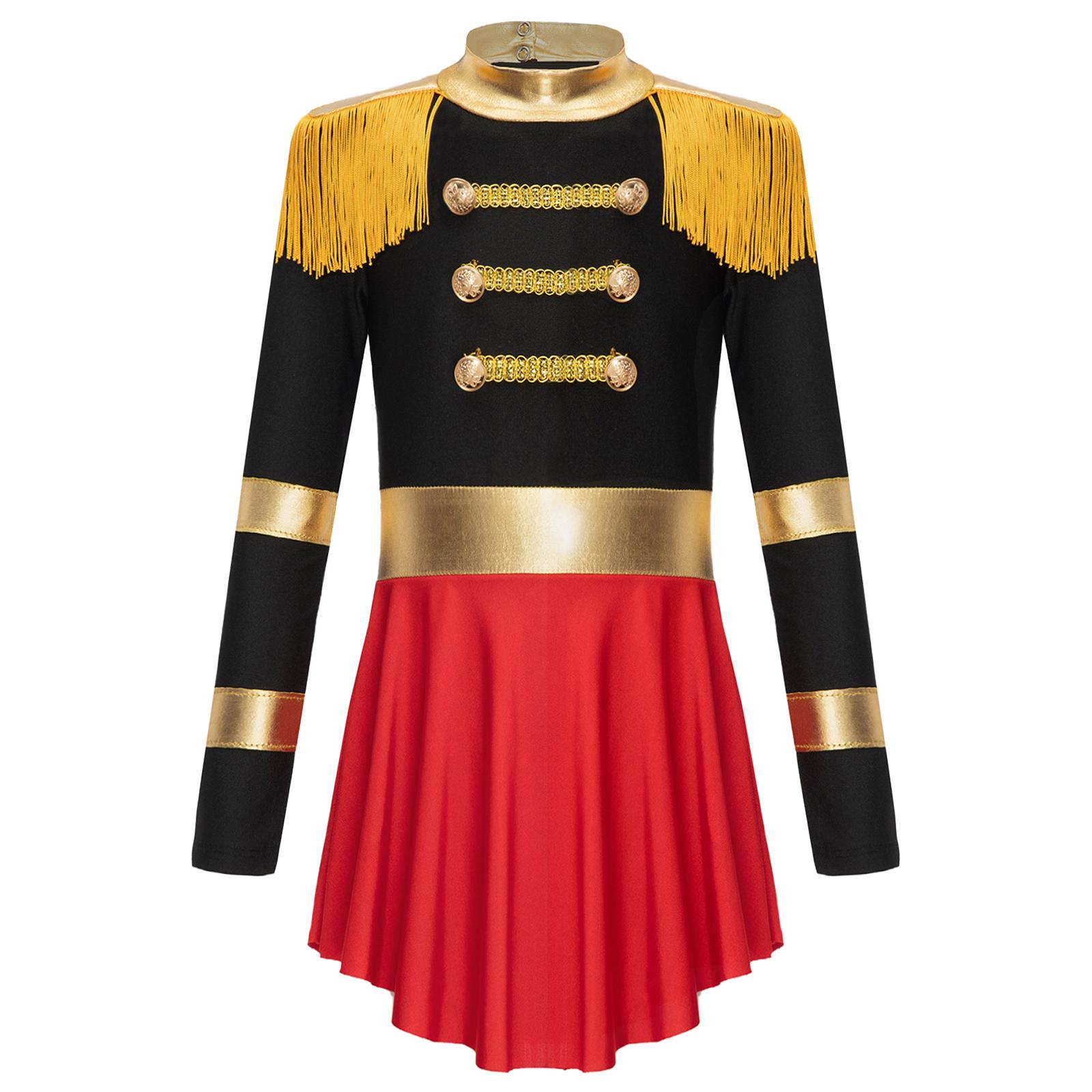 

Girls Circus Ringmaster Costume Long Sleeve Keyhole Back Fringe Epaulet Jumpsuit Performance Bodysuit 5-6 Years чорний