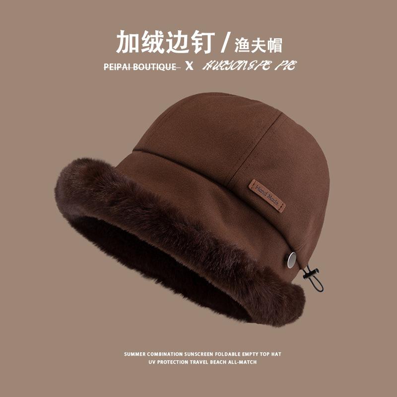 

Осенне-зимняя теплая плюшевая шляпа женская большой окружности головы показывает маленькое лицо утолщенная плюшевая панама плюшевая шапка с защитой ушей мужская M（56-58cm）