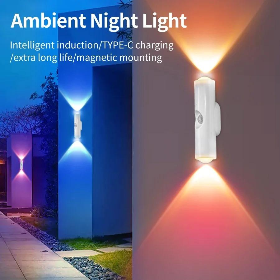 Smart RGB Gradient Night Light Magnetic Motion Sensor USB Rechargeable Wall Mounted LED Lamp For Bedroom Bathroom Closet Garden Home Decor