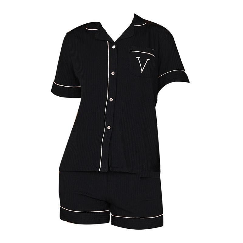 Women's Summer Cool Feeling Short Sleeve Loungewear Shorts Set Solid Colour Modal Cotton Loose Lace Pajama Set