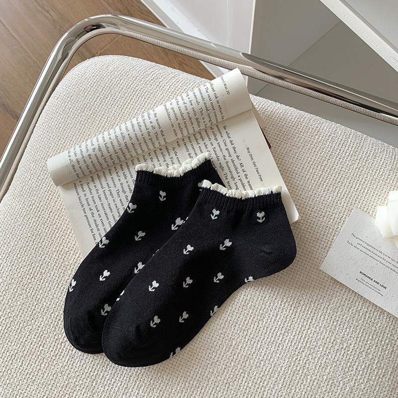 

Socks Bubble Mouth Light Retro Small Tulip Medium Tube Socks Combed Cotton Cute Socks One size fits all чорний