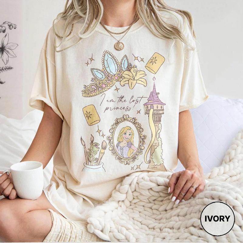 

2025-26 Moana 100% cotton printed T-shirt Retro Magic Hair Rapunzel Loose Breathable T-shirt Unisex s Clothing S