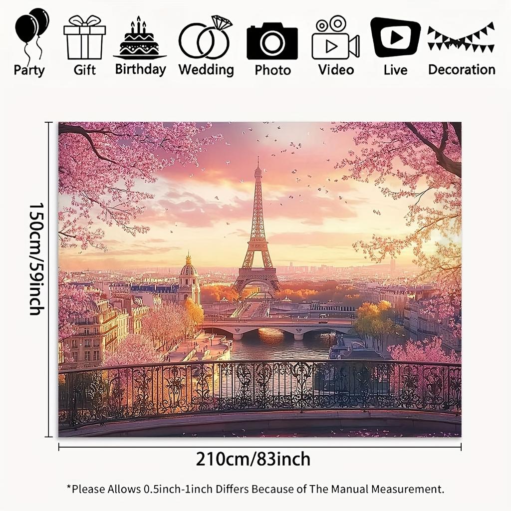 1. 2D Flat Background Photography Fabric - Romantic Style of the Eiffel Tower sunset.XY