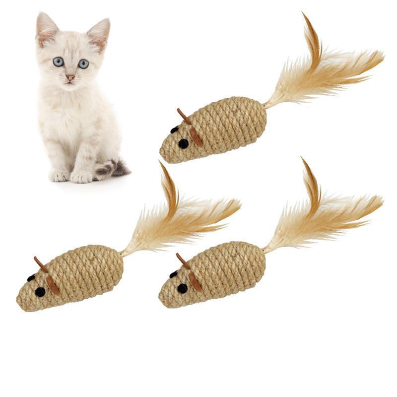 Bite Resistance Sisal False Mouse Interactive Simulation Mice Plush Toy for Kitten Self Playing Cat Toys LSWJ01