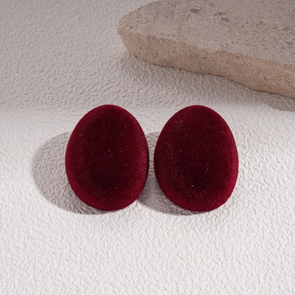 Autumn and winter flocking geometric oval silver needle stud earrings fashion temperament earrings