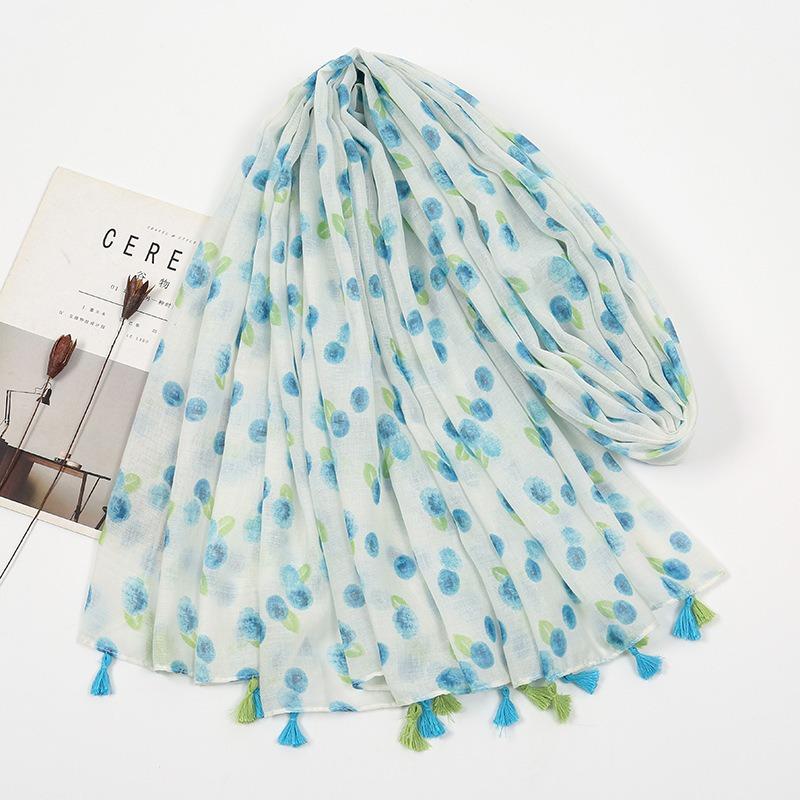 Fresh and sweet light blue polka dot wind cotton and linen feel Bali yarn scarf women travel photo shawl women