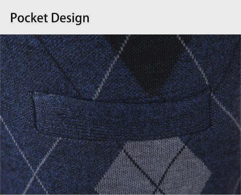 Męska dzianinowa kamizelka swetrowa Slim-Fit z dekoltem w serek w romby - Bez rękawów, moda Business Casual na jesień i zimę.