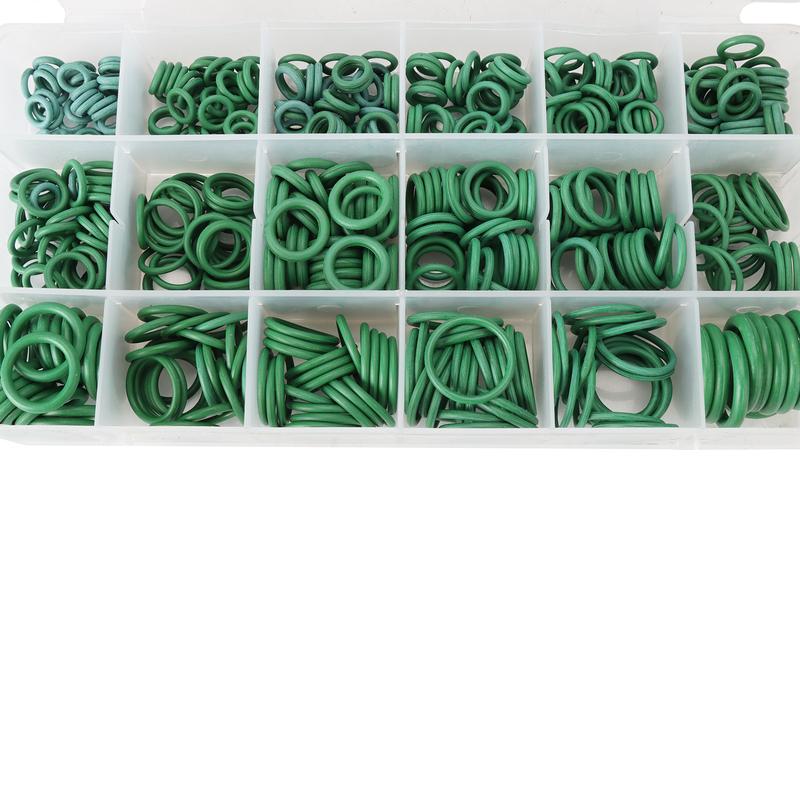 18 Sizes Rubber O-Ring 530Pcs Car Airconditioning Sealing Set Rubber O-Ring Washer Seals with Plactics Box Kit Green