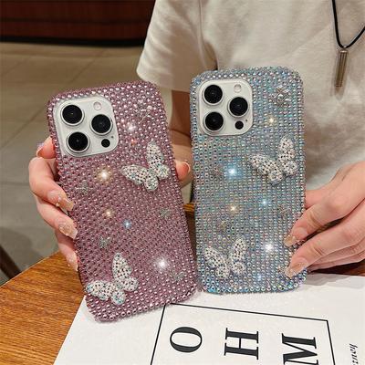 Strass Sommerfugl Blomst Tre-dimensjonal Mobiltelefondeksel for Apple 16 Promax Kreativt Fullt Diamant Høy-end Følelse for Apple 17 Kvinne