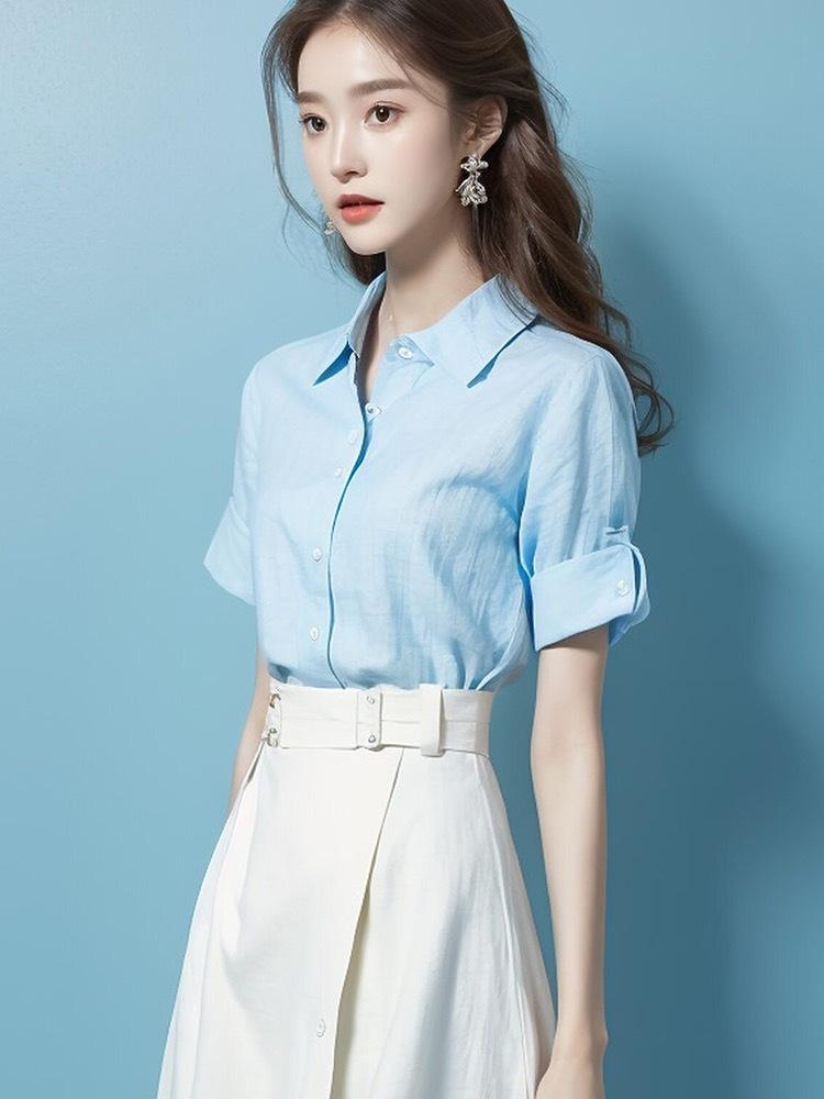 

Шикарный летний комплект для миниатюрных женщин: Белая хлопково-льняная рубашка и юбка XL