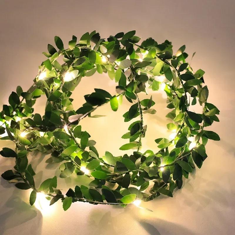 Green Leaves Light LED Copper Wire Lighting Chains AA Battery 2m 5m 10m for Wedding forest table christmas house party decorate