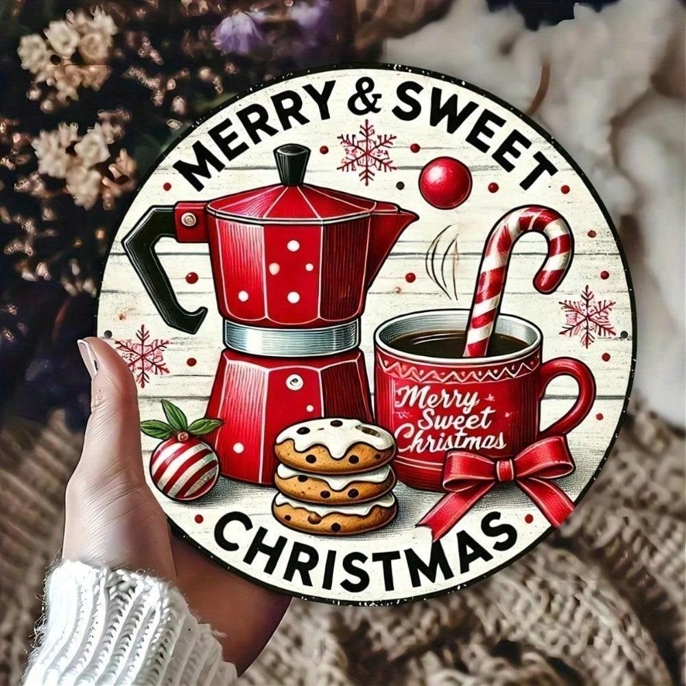 Vintage Farmhouse Tin Sign Merry Christmas Wall Decor, Rustic Holiday Welcome Plaque for Indoor Outdoor