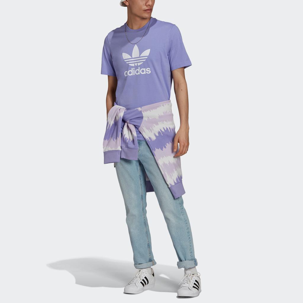 Adidas Originals Trefoil Logo Print Knit Short Sleeve T-Shirt Men Tops Light-Purple GN3481