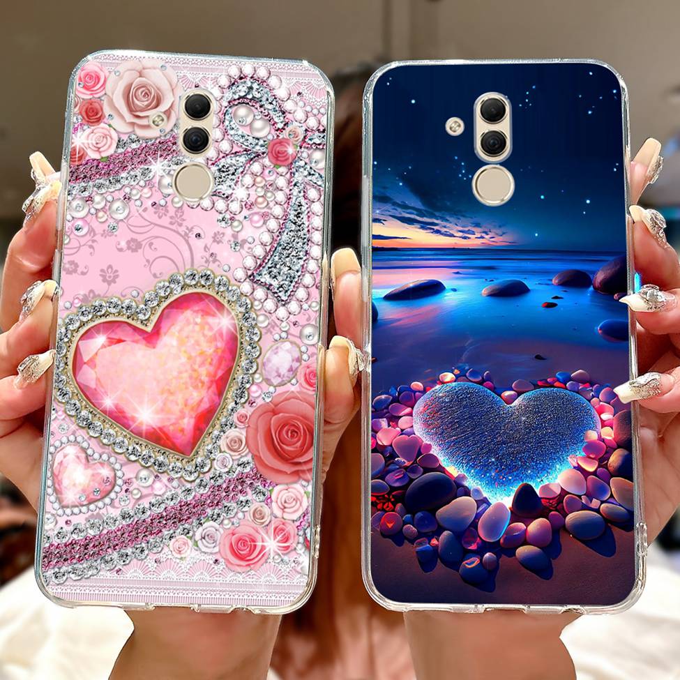 Clear For Huawei Mate 20Lite SNE-LX3 INE-LX2 Back Cover For Huawei Mate 20 Lite Case Cute Cartoon Cat Luxury Flowers Funny Funda