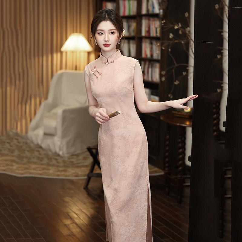 Pink Sleeveless National Style New Chinese Suzhou Long Cheongsam Improved Young 1011 New Women's High Sense Daily