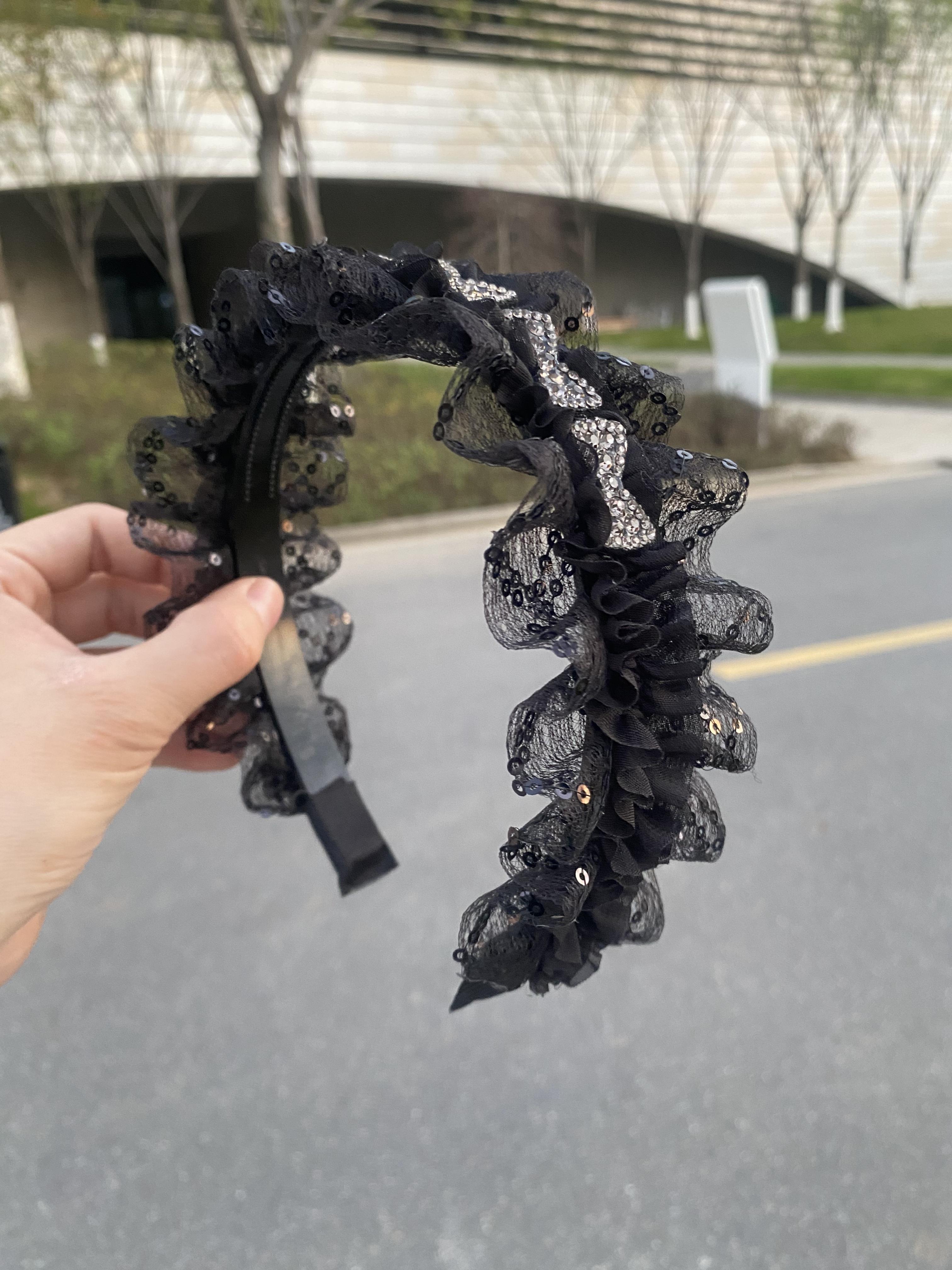 

Модная высококлассная повязка на голову с бантом и зубчиками, нескользящая, простой головной убор, кружевная сетчатая повязка на голову, универсальные стразы