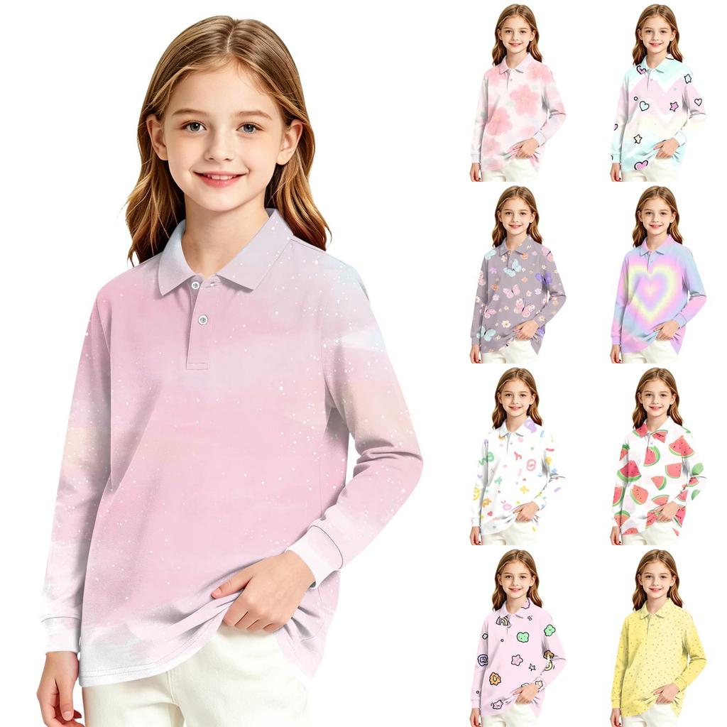 Girls' Long Sleeve Print School Uniform Blouse for Casual Formal Wear
