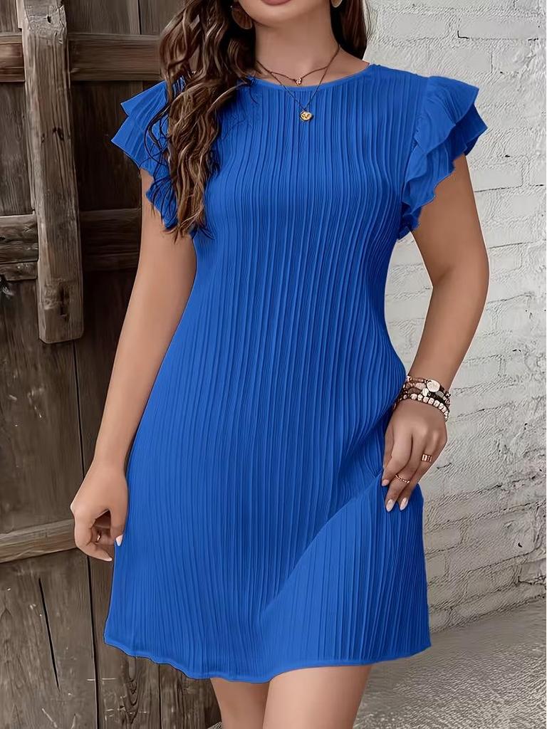Europäisches & Amerikanisches Sommer Falten Rüschen Einfarbig A-Linie Kurzarm Kleid