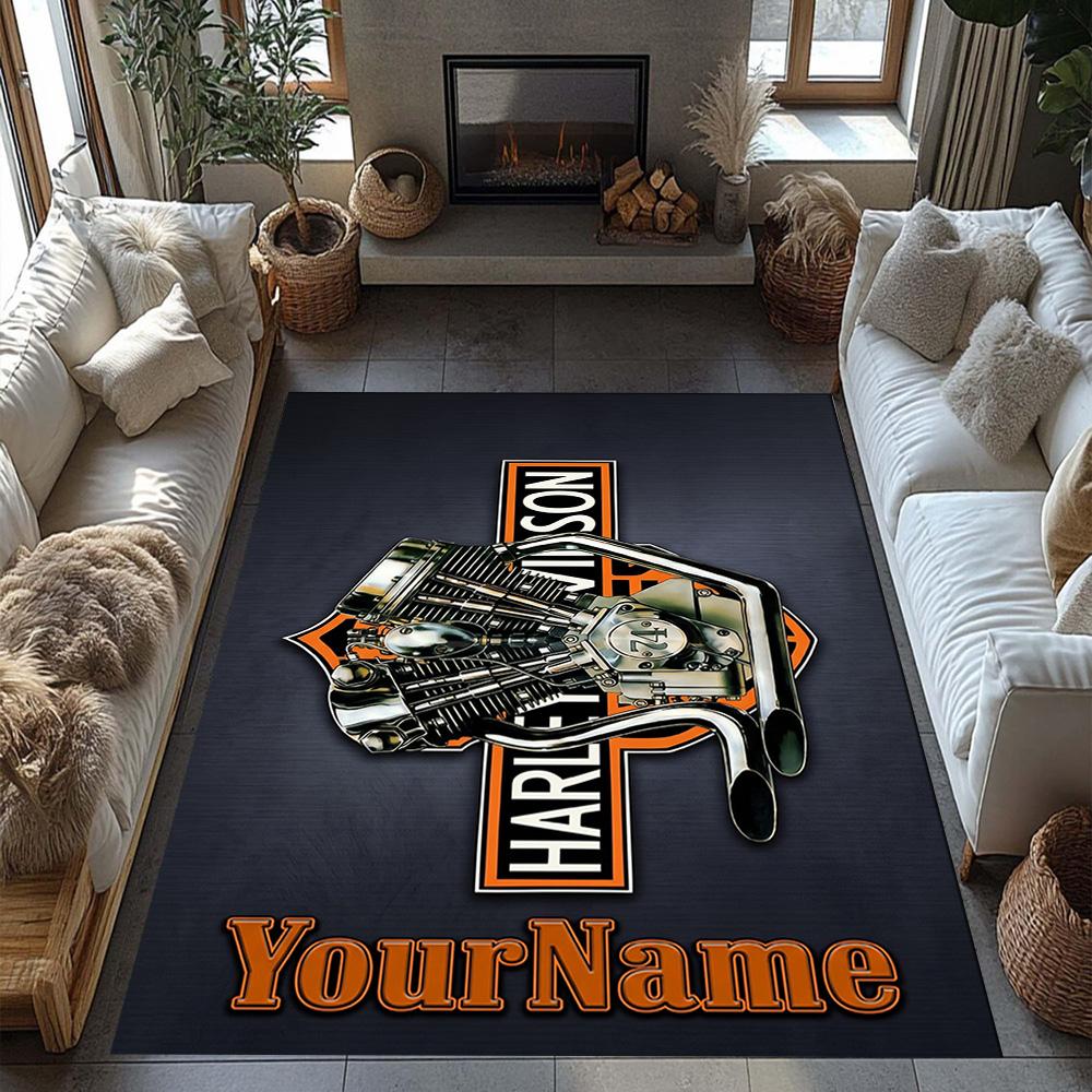 Harley-davidson Motorcycles Customizable Name Carpet Suitable for Game Room Living Rooms Study Room Dormitory Anti-slip Rug Decorate Offices