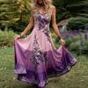 Summer New Plus Size Women's Elegant Sleeveless V-neck Print Long Dress Leisure
