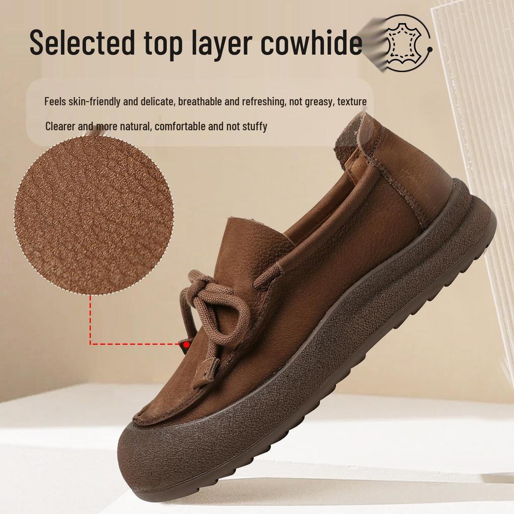 Hot-Selling Women's Vintage Leather Loafers - Soft Sole, Comfortable Round Toe, Slip-On Flats for Autumn (Model 801360)