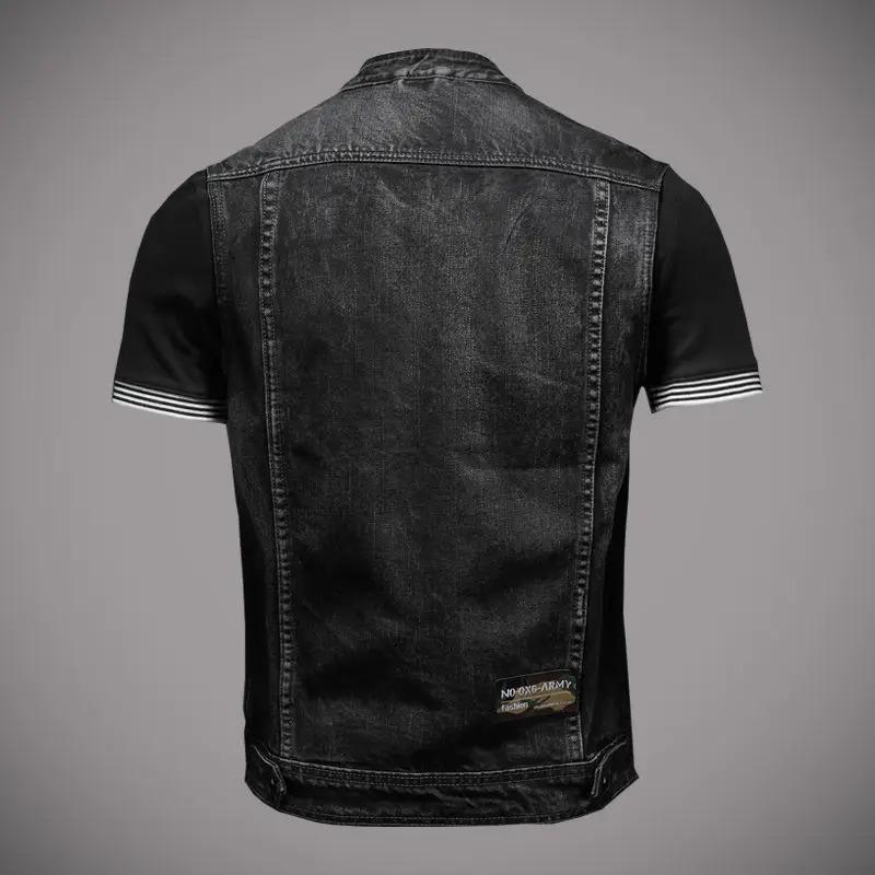 European Station Motorcycle Denim Vest Men's Sleeveless Denim Jacket Fashion Trend Men's Jacket Slim Jacket