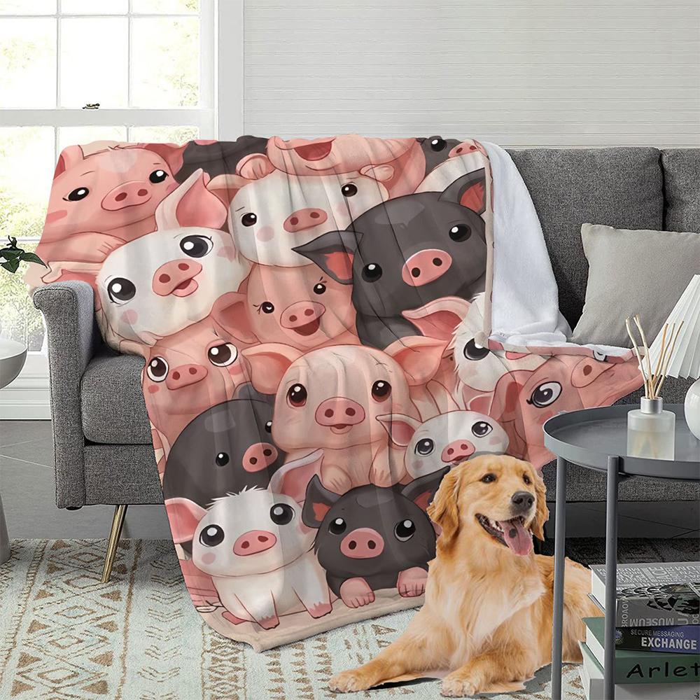 Cute Pig Patterned Fuzzy Blanket , Warm and Comfortable Throw Blanket Sofa Bed Sofa Camping Trip, the Best Gift.