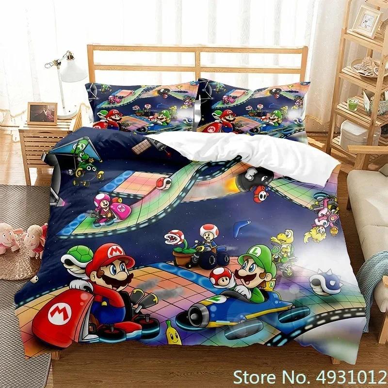 Anime Super Mario Bedding Set Quilt Cartoon Duvet Cover Comforter Pillowcase Bedclothes Children Kids Boy Bed Bedroom Set