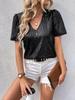 New Cross Camiseta Sexy Feminina de Cor Sólida com Lantejoulas Decote em V Manga Curta Solta