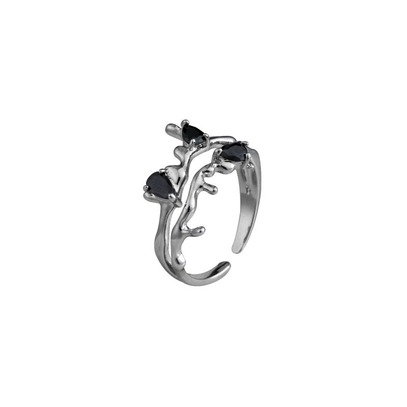 

Niche Style Special-Shaped Opening Design Hand Jewelry Ring Silver Asymmetrical double layer ring