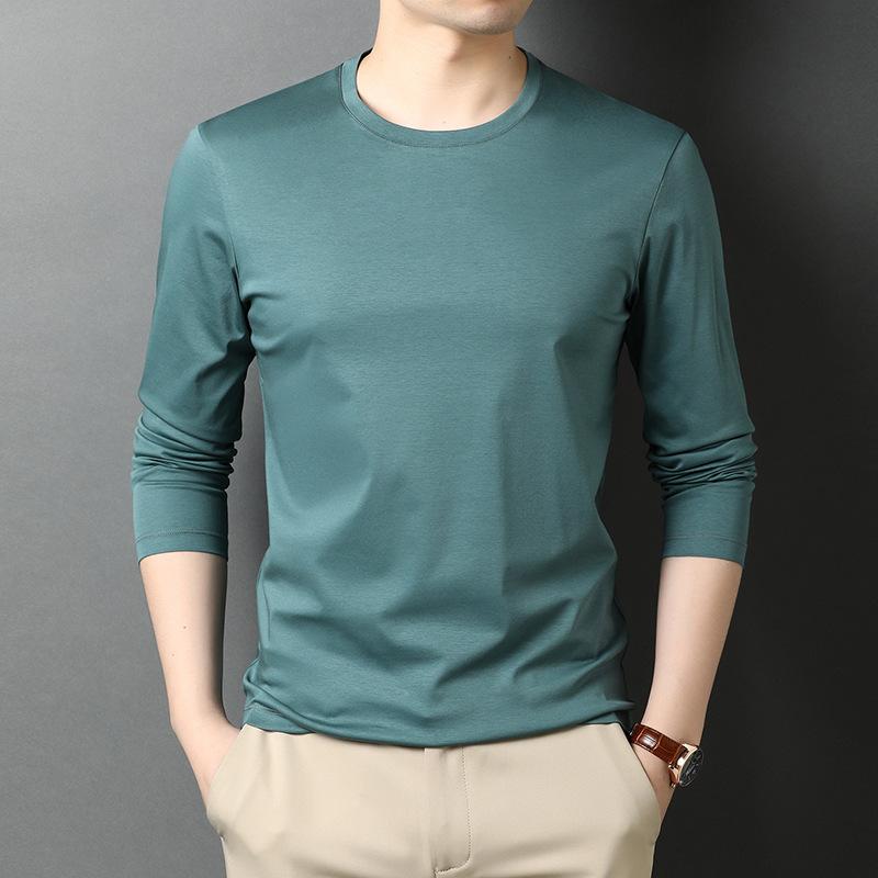 

Осенняя двухсторонняя мерсеризованная повседневная футболка с круглым вырезом и длинными рукавами, весенне-осенняя облегающая однотонная рубашка с тонким низом XXXL