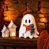 Milchtee Geist Geschenk Halloween Figur, Niedliche Lese Statue, Ornament mit Harz Sammlerstück Kürbis Eimer, Skelett Welpe Tischdeko