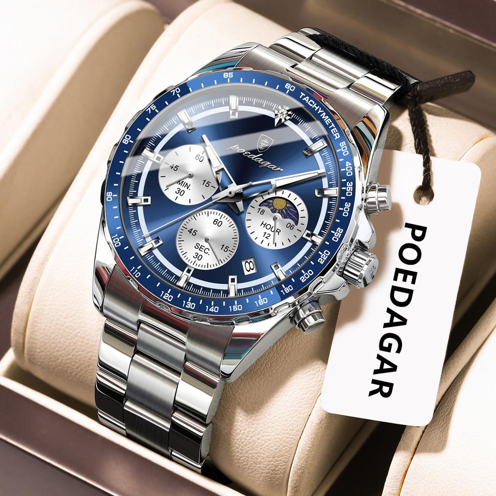 Watch Multi-Function Steel Belt Waterproof Quartz Watch Men'S Watch Luminous