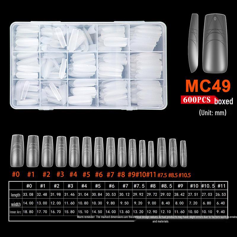 600pcs Transparent Full Cover Nail Tips with Scale Line - No Filing Needed, Traceless, Removable, Wearable False Fingernail Stickers in Box.
