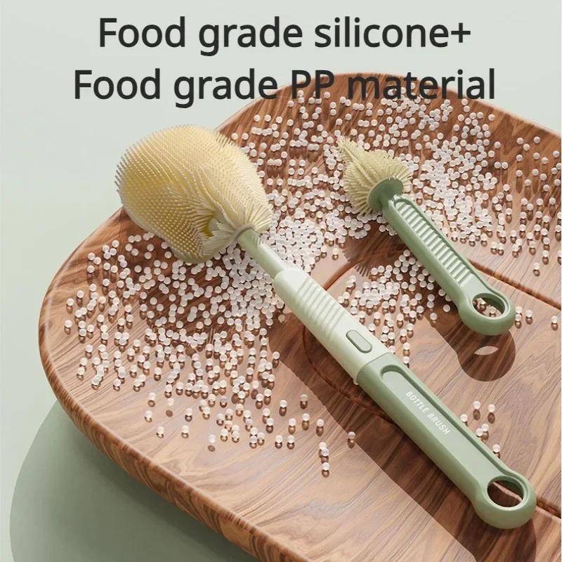 Baby Silicone Bottle Brush Set with Stand Baby Cleaning Brush Travel Size Drain Rack Long Handle 3 in 1 Multipurpose