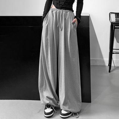 Pantaloni sportivi da jogging grigi oversize da donna Moda coreana Pantaloni sportivi da jogging neri tinta unita Pantaloni larghi a gamba larga femminile