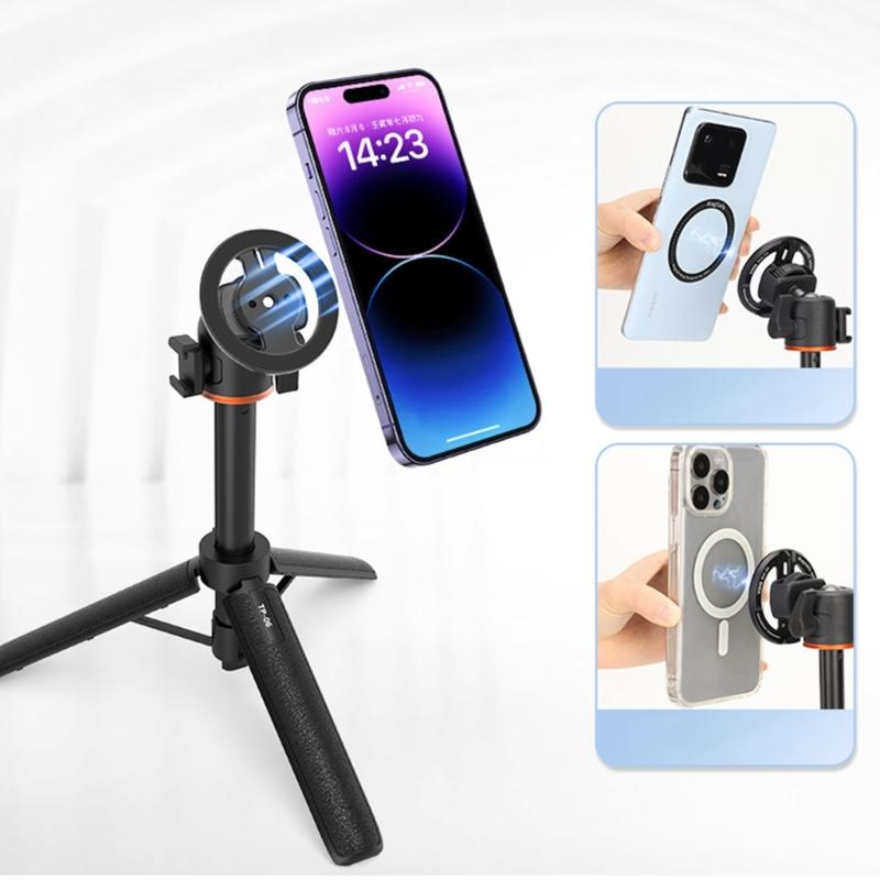 Strong Metal Magnetic Phone Tripod Mount Holder Works On 1/4 Thread And Cold Shoe Linkage For Camera Support