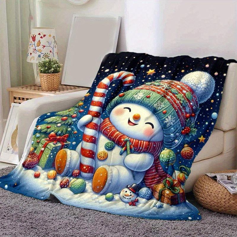 1pc Christmas Snowman Printing Lightweight Flannel Blanket, Comfortable and Warm Blanket, for Camping Sofa Bed and Couch Office, Gift Blankets In All