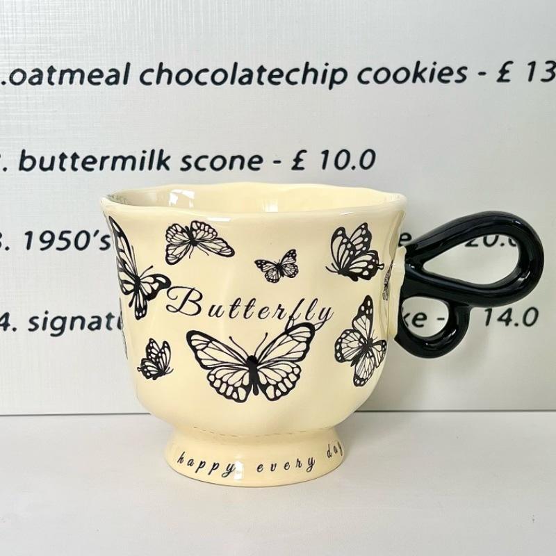 French Retro Butterfly Mug for Girls, High-end Coffee Cup, High-value Ceramic Water Cup, Birthday Gift for Girlfriends