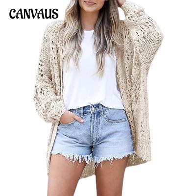 Women's Knitted Cardigan Bohemian Crochet Jacket Hollow Beach Seaside Holiday Plus Size Solid Colour Cardigan