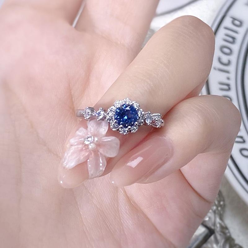 Color Treasure Sunflower Smart Sapphire Super Flash Zircon Ring Women'S Niche Design Light Luxury High-End Ring